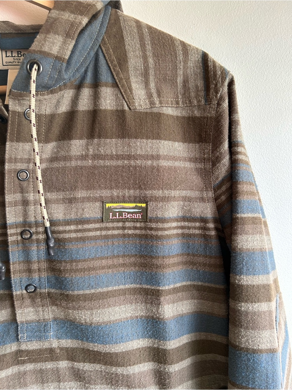 L.L.Bean Striped Hooded Anorak Pullover - Brown & Blue